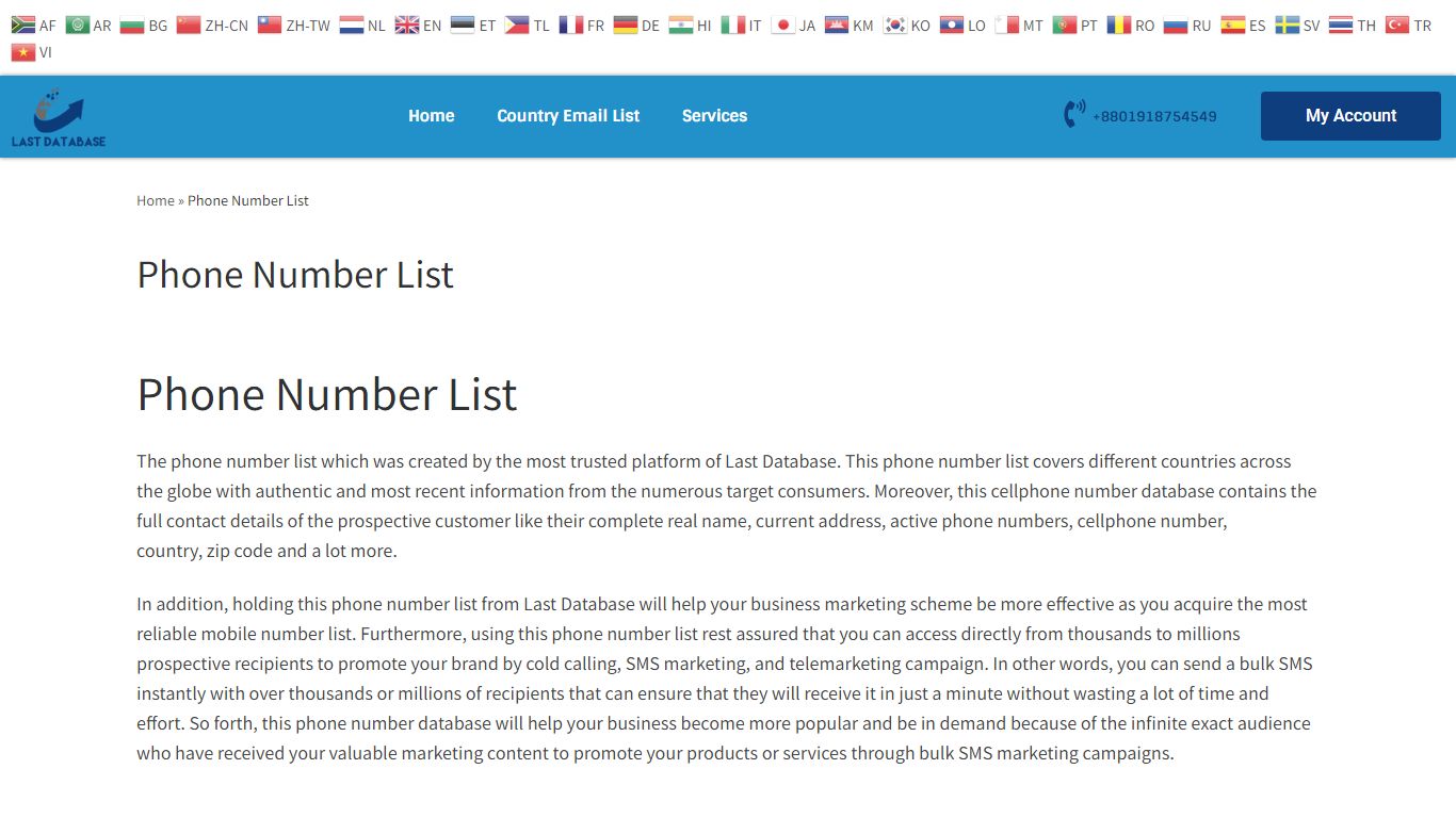 Phone Number List | Mobile Numbers Lists | Last Database